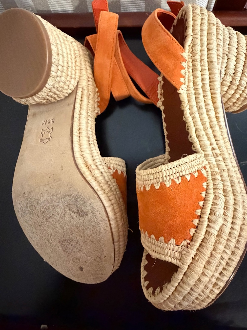 Tory Burch Orange Suede Espadrille Wedge Sandals with Ankle Strap - Picture 5 of 16